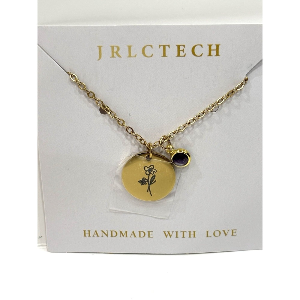 JRLCTECH Gold Tone Forever Flower Disc Pendant Necklace Purple Charm Gift Box